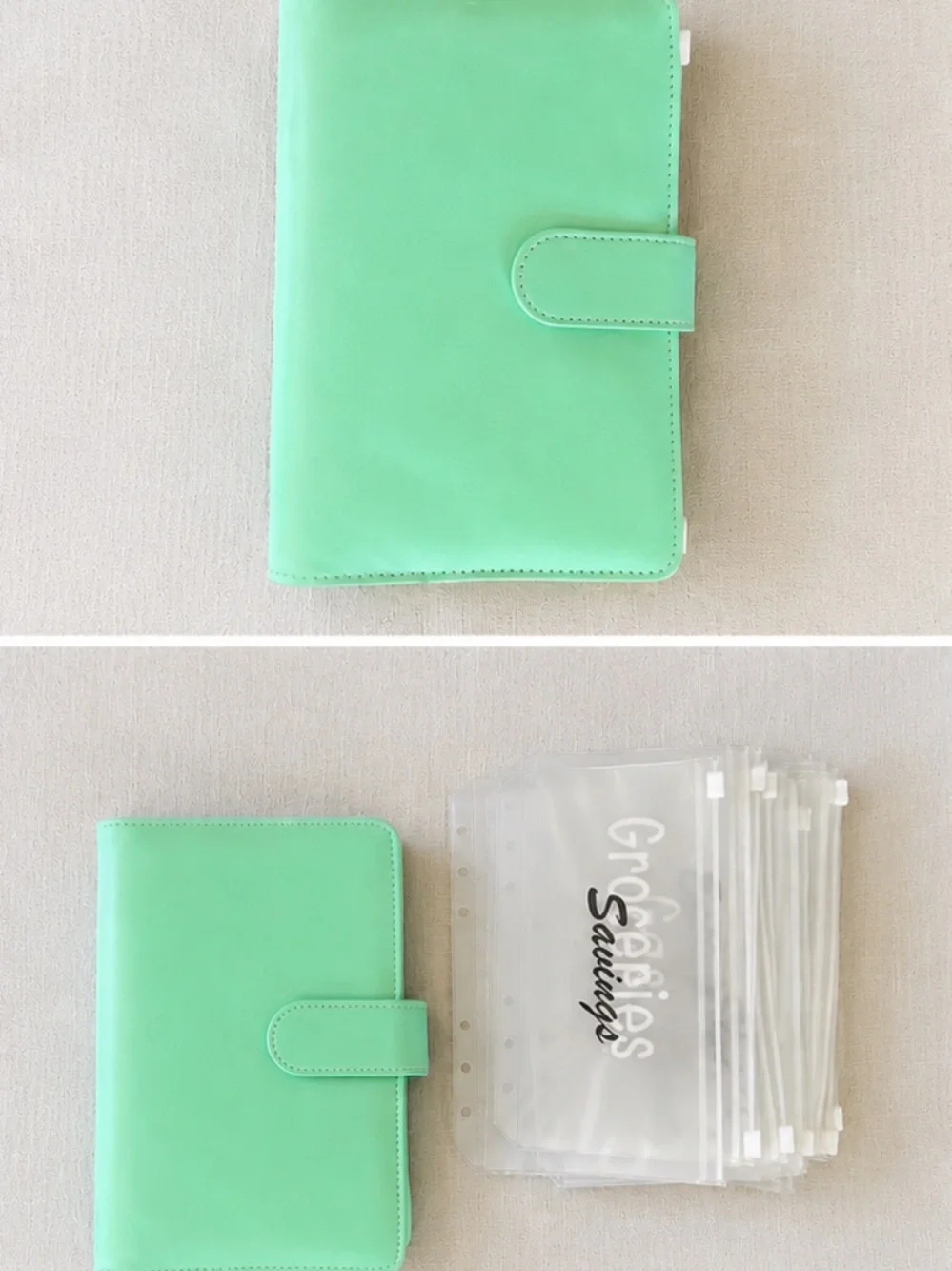Mint Green Organizer Binder with Card Slots and Snap Closure